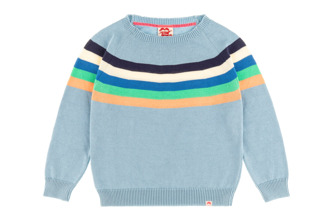 PIPELINE STRIPED YOKE Organic Cotton Knit Jumper/Light Blue