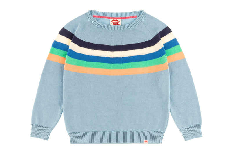 PIPELINE STRIPED YOKE Organic Cotton Knit Jumper/Light Blue