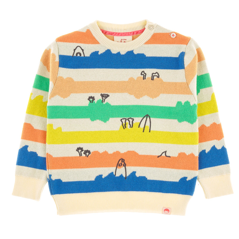 MONSTER MUSH Tots Organic Cotton Stripe Knit Jumper/Cream