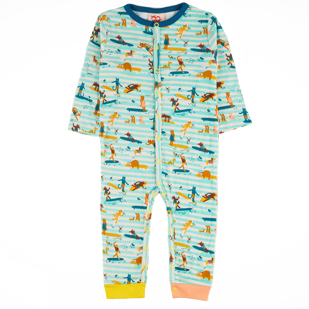 RINCON Tots Organic Cotton Romper/ Aruba Blue (Surfers Stripe)