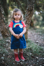 Load image into Gallery viewer, OVER THE RAINBOW Baby corduroy Pinafore Dress/ Petrol Blue
