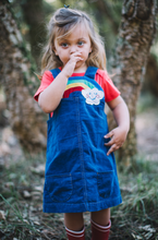 Load image into Gallery viewer, OVER THE RAINBOW Baby corduroy Pinafore Dress/ Petrol Blue
