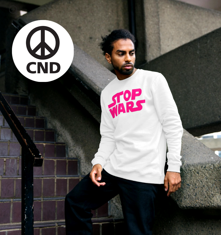 Stop Wars Cotton Sweatshirt For CND / Fluro Pink On White