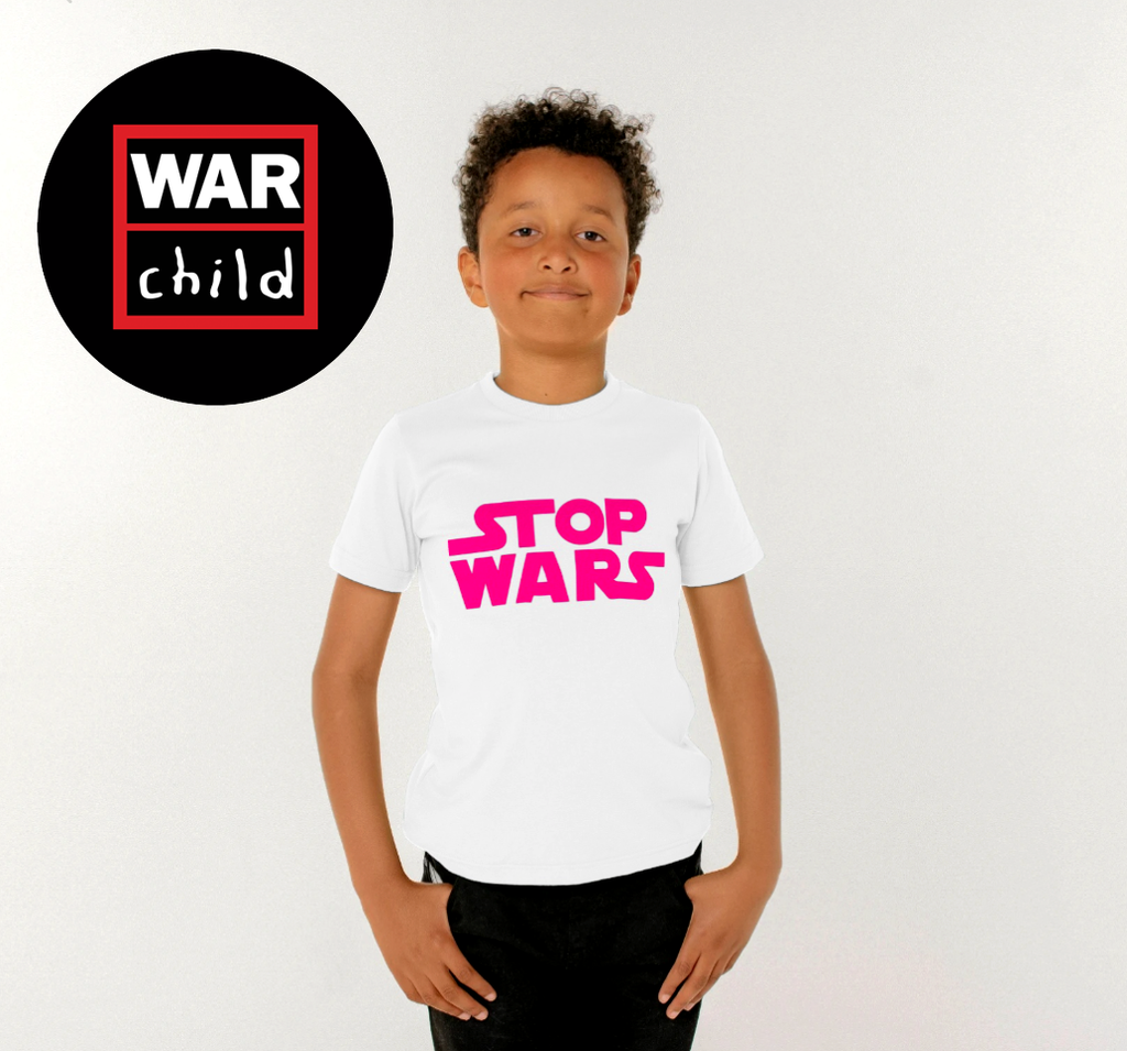 Kids Stop Wars Organic Cotton T-Shirt For War Child/ Fluro Pink