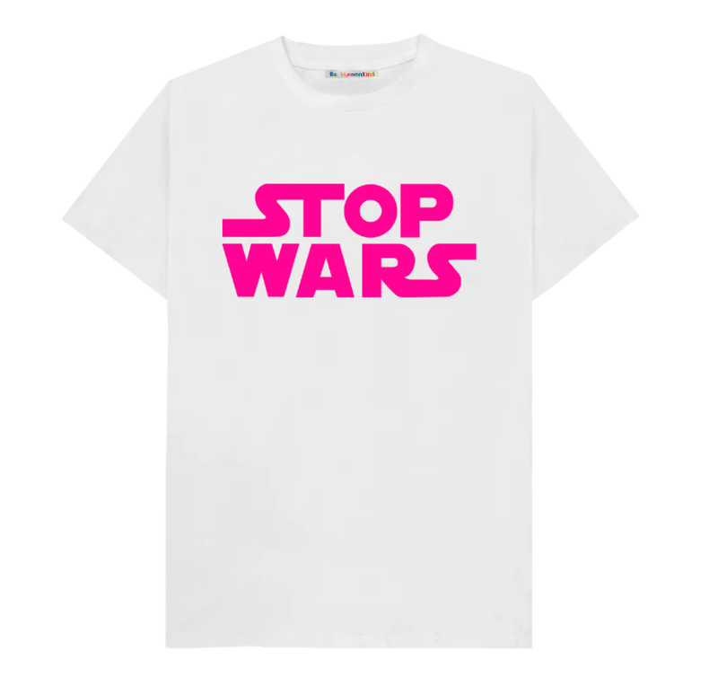 Kids Stop Wars Organic Cotton T-Shirt For War Child/ Fluro Pink