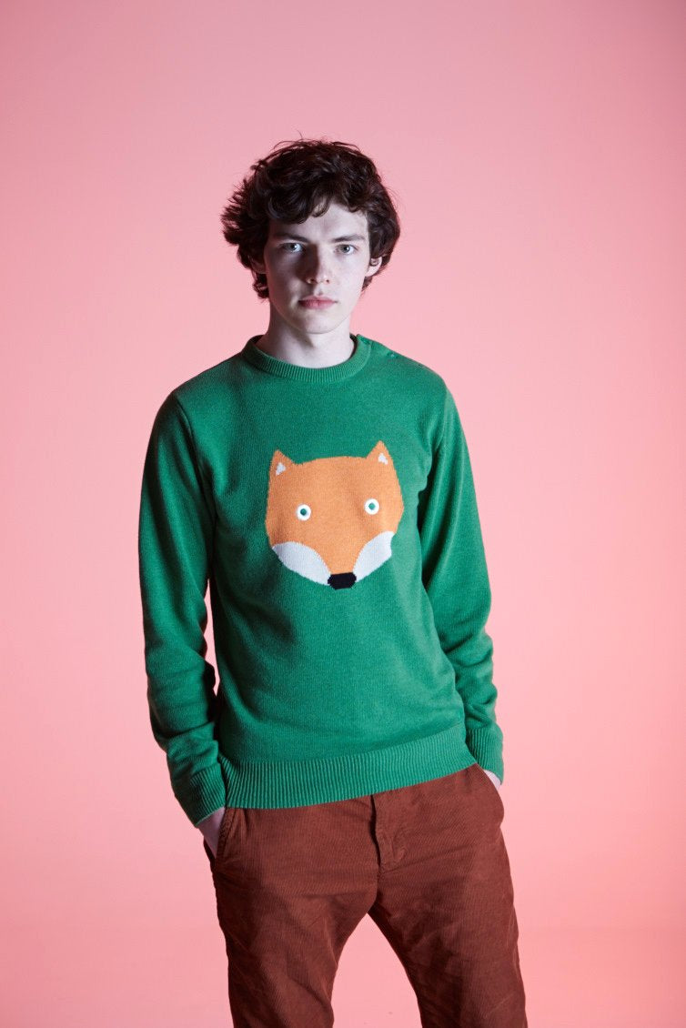 CLASSIC FOX Adult Sized Jacquard Knit Jumper/Kelly Green