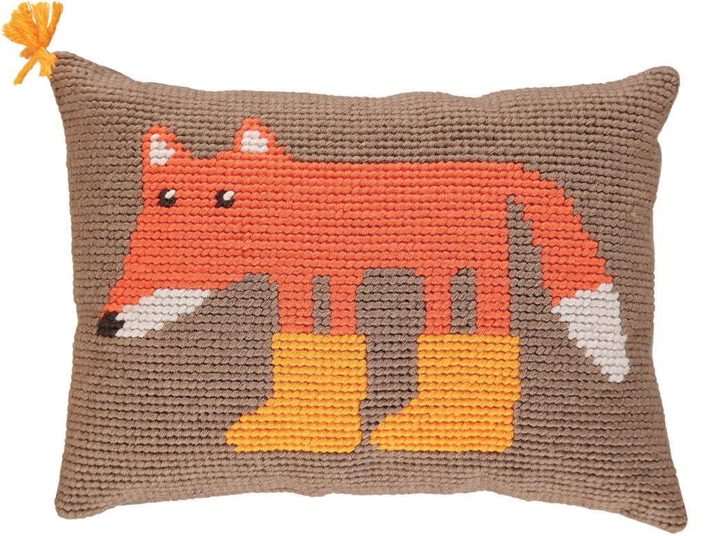 Handmade Tapestry Cushion/Fox in Boots