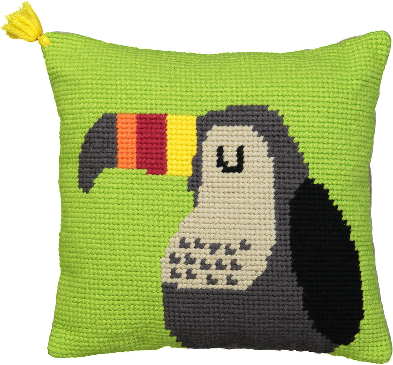 Coussin tapisserie fait main / Toucan 35cm X 35cm