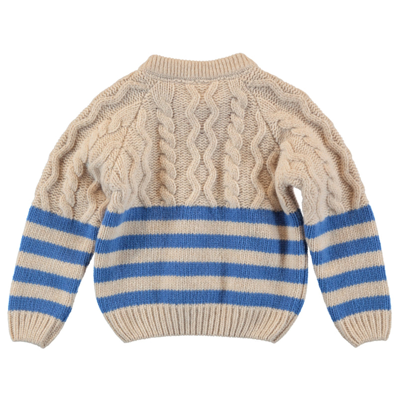 Galloway Cable Knit Jumper / Cream / Sky Blue