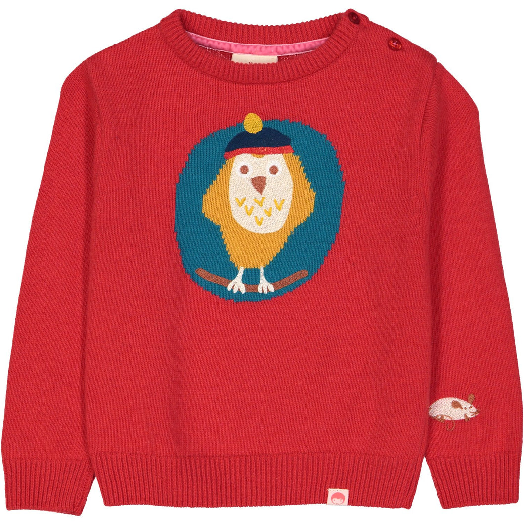 ALBERTA Intarsia & Embroidery Tootsa Tots Knit Jumper/Ember (Owl) 