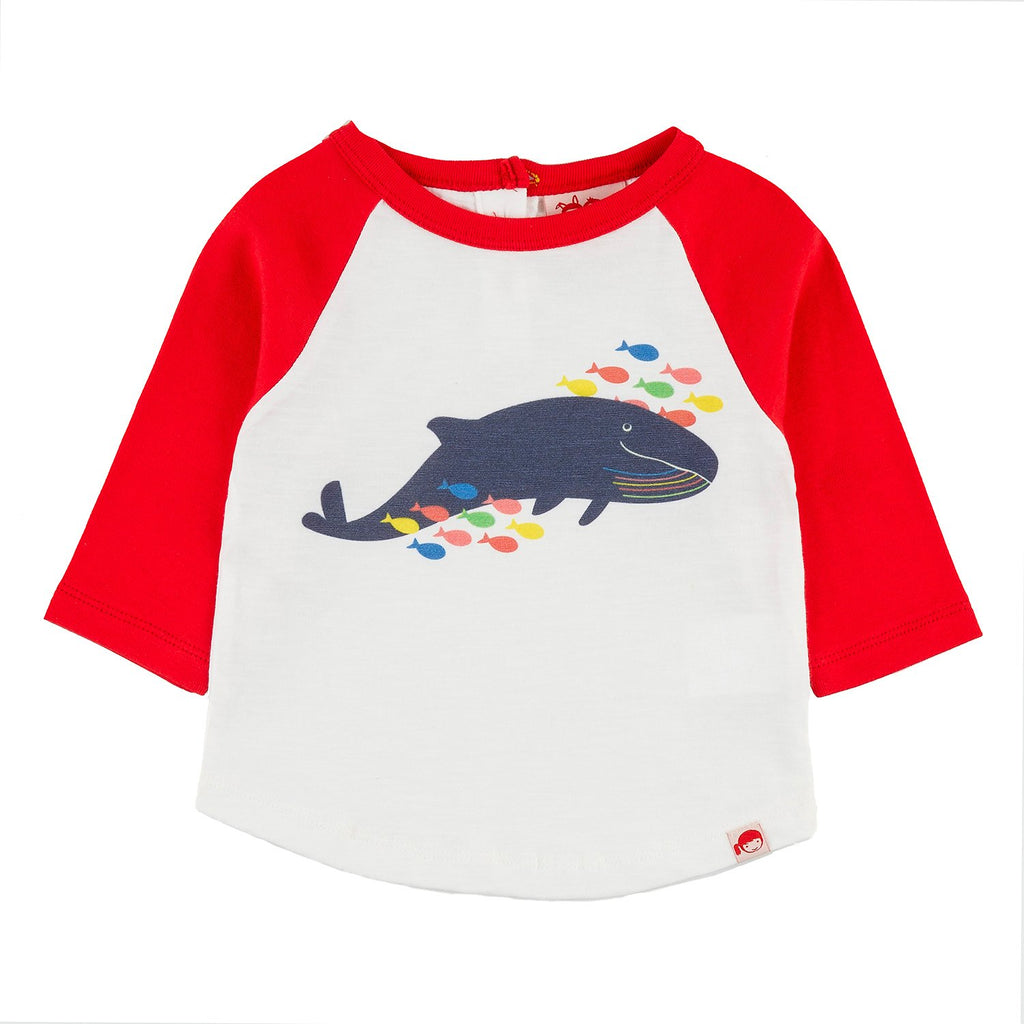 BUNDORAN Tots Organic Cotton Raglan Sleeve T-shirt/Bright Red (Whale) 