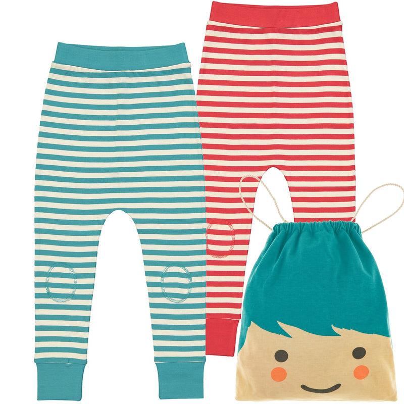 ESSENTIAL Kids Organic Cotton Harem Leggings (Pack of 2)/Bright Red, Teal 