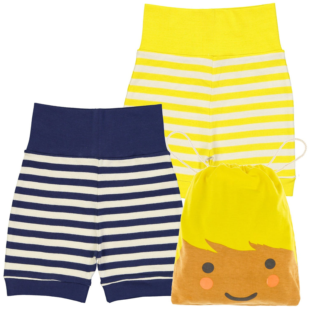 ESSENTIAL Baby Unisex Organic Cotton Bloomer Shorts (Pack of 2)/Sun, Navy 