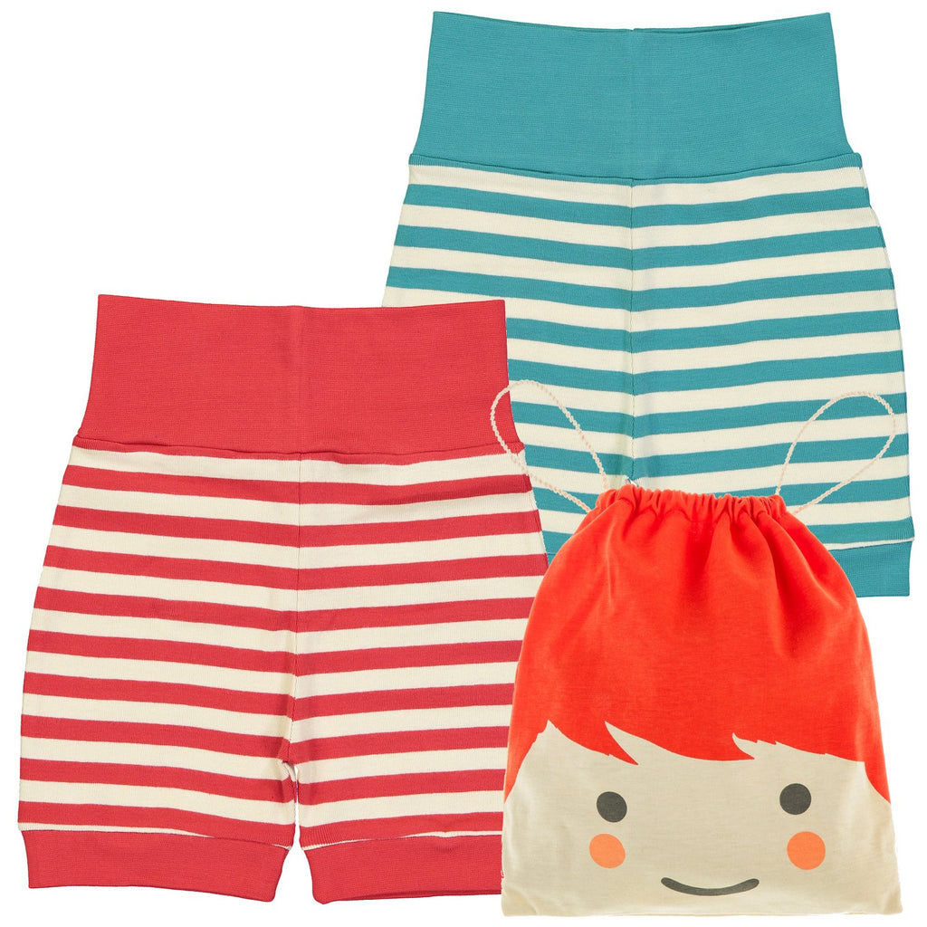 ESSENTIAL Baby Unisex Organic Cotton Bloomer Shorts (Pack of 2)/Bright Red, Teal 