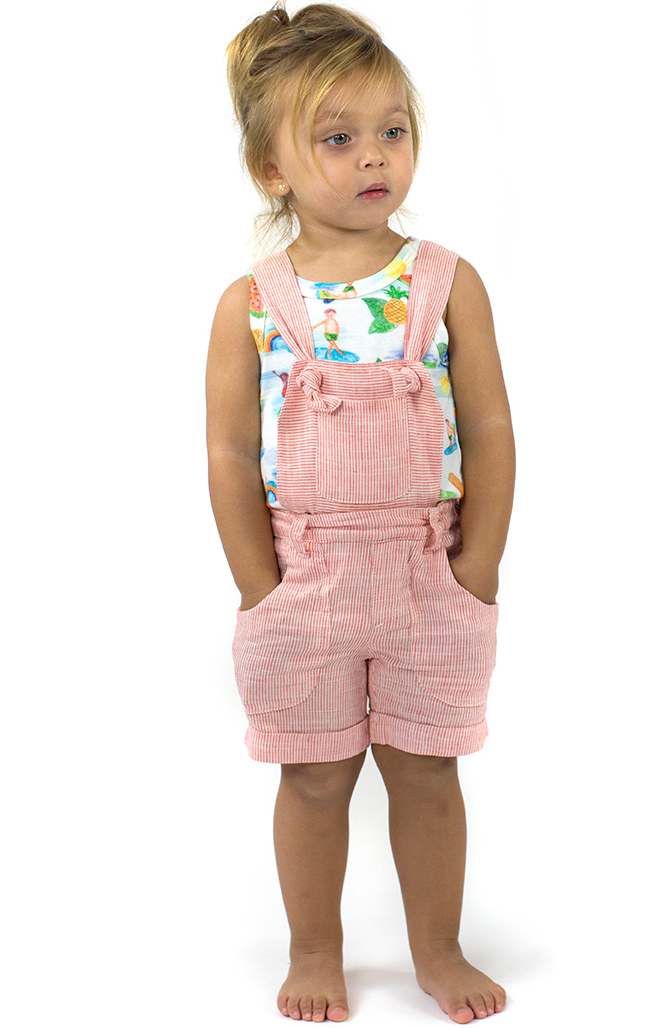 SHAKO Tots Linen & Cotton Shorts with Removable Bib/Coral 