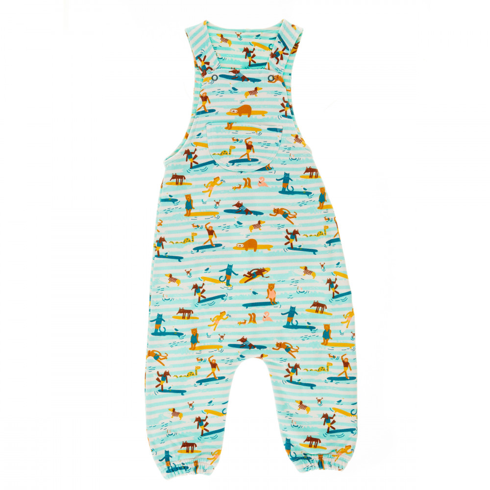 ANCHOR POINT Tots Organic Cotton Jersey Dungarees/Aruba Blue (Surfers Stripe)