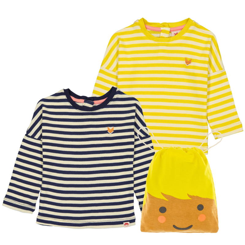 ESSENTIEL Lot de 2 T-shirts bébé manches longues en coton bio à Rayures /Jaune, Marine