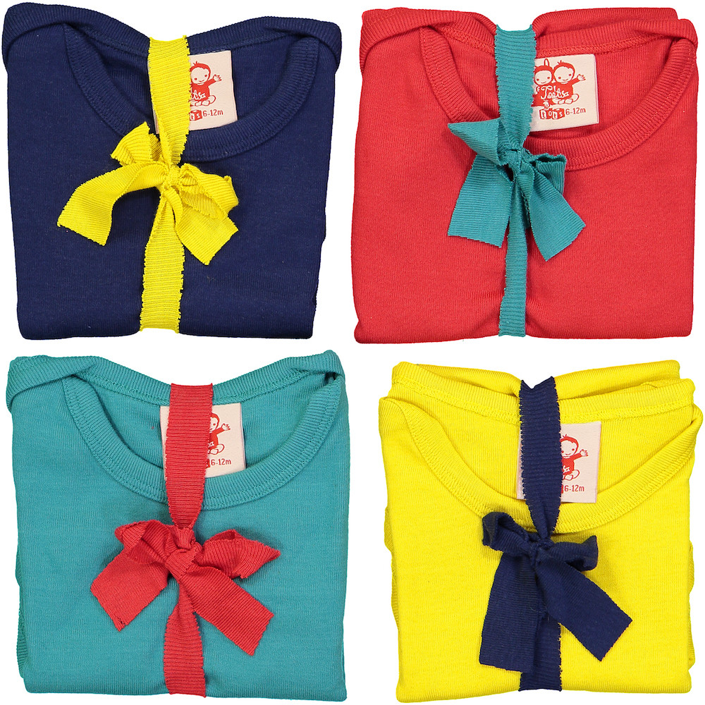ESSENTIAL Baby Unisex Plain Organic Cotton Bodies (Pack of 4)/Navy, Bright Red, Sun, Teal