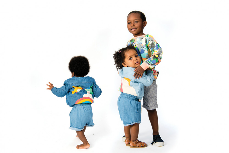 SUNRISE JACKET for Babies/Dark Denim (Birds & Rainbow)