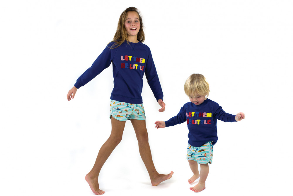 MALIBU Tots Organic Cotton Jersey Shorts/Aruba Blue (Surfers Stripe)