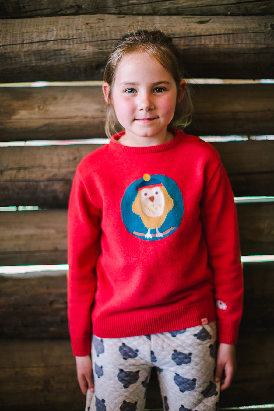 ALBERTA Intarsia & Embroidery Baby Knit Jumper/Ember (Owl)
