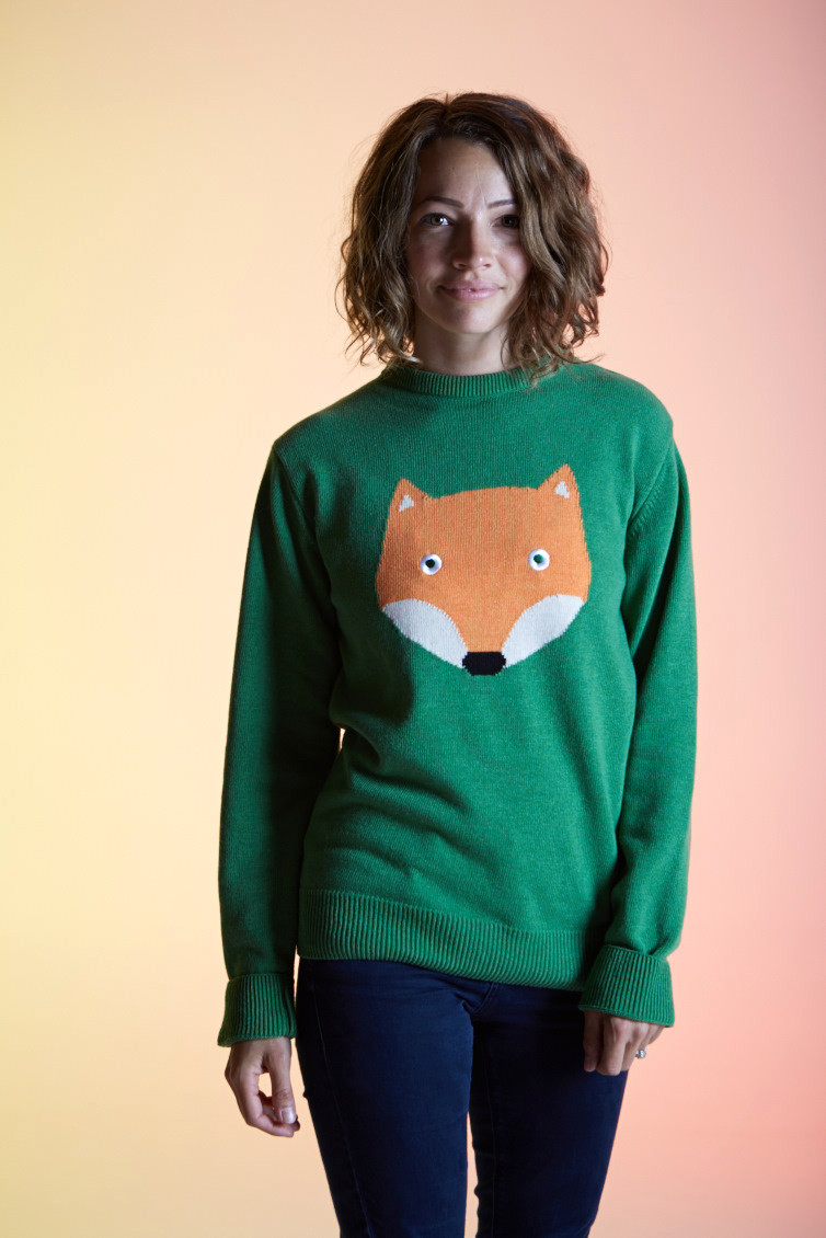 CLASSIC FOX Adult Sized Jacquard Knit Jumper/Kelly Green