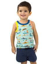 Load image into Gallery viewer, TRESTLES Tots Organic Cotton Printed Vest Top/Aruba Blue (Surfers Stripe)
