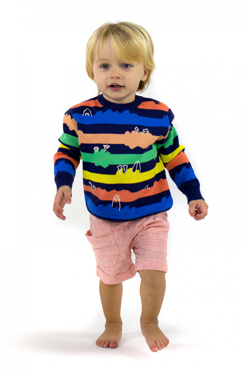 MONSTER MUSH Tots Organic Cotton Stripe Knit Jumper/Indigo