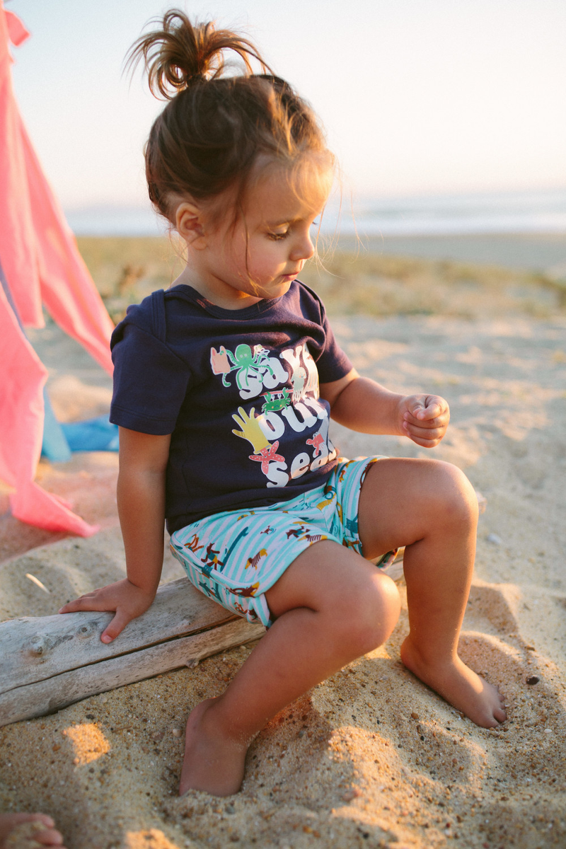 MALIBU Tots Organic Cotton Jersey Shorts/Aruba Blue (Surfers Stripe)