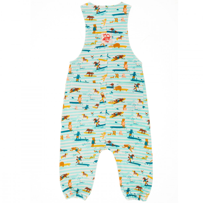 ANCHOR POINT Tots Organic Cotton Jersey Dungarees/Aruba Blue (Surfers Stripe)