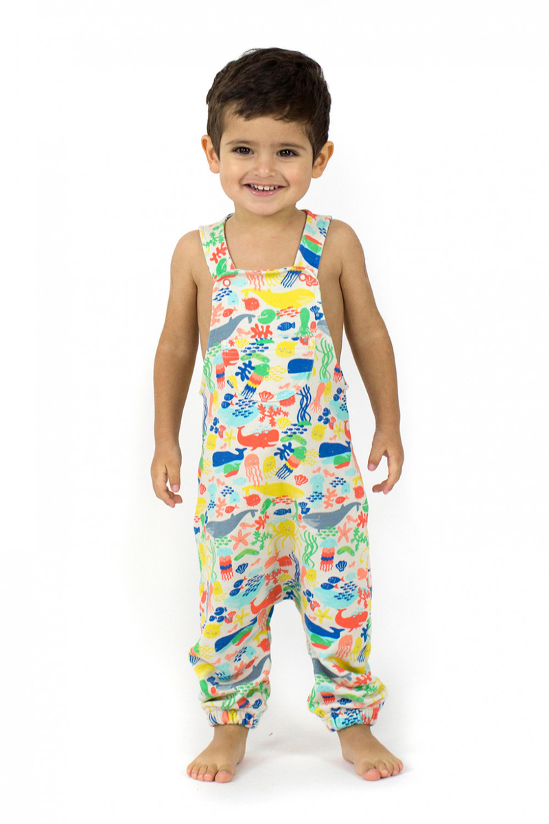 ANCHOR POINT Tots Organic Cotton Jersey Dungarees/Multicoloured (Under The Sea)