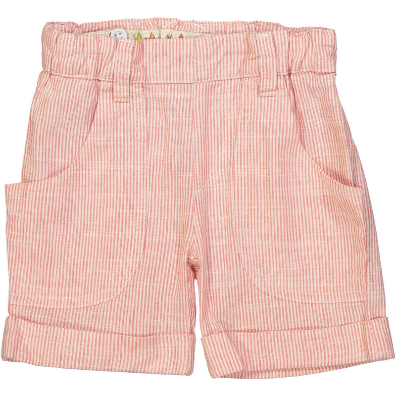 SHAKO Tots Linen & Cotton Shorts with Removable Bib/Coral