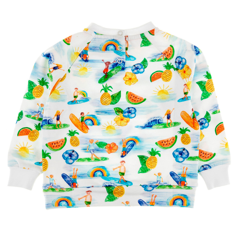 SUPERTUBES Tots Organic Cotton Printed Sweatshirt/White (Hawaiian)