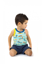 Load image into Gallery viewer, TRESTLES Tots Organic Cotton Printed Vest Top/Aruba Blue (Surfers Stripe)
