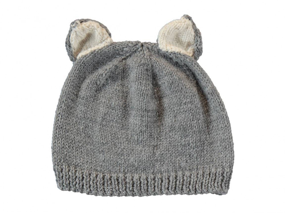 Hand Knitted Fox Hat / Grey