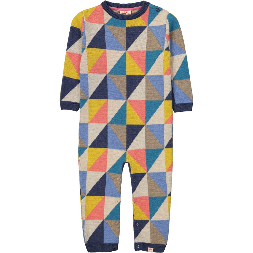 KUMIKO Tootsa Tots Knitted Romper/Multicoloured (Triangles)