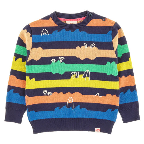 MONSTER MUSH Tots Organic Cotton Stripe Knit Jumper/Indigo 