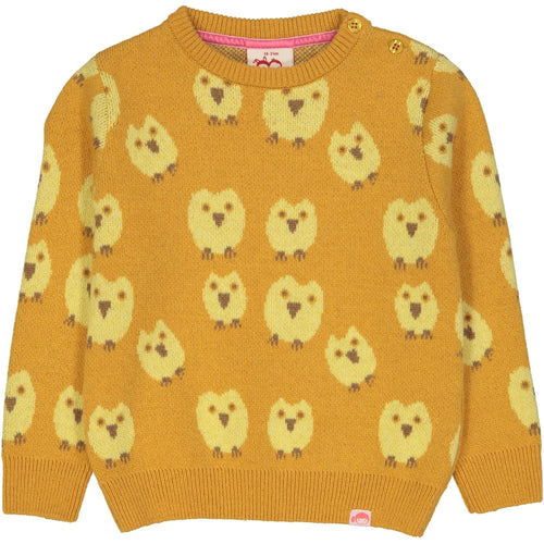 QUEBEC Jacquard Pique Knit Jumper/Mustard (Owls)