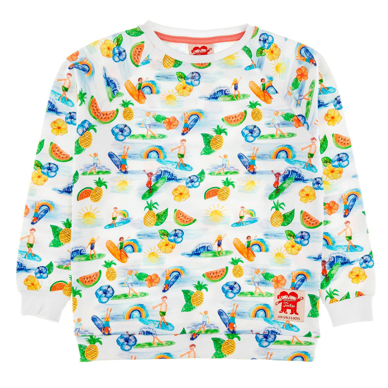 SUPERTUBES Organic Cotton Printed Sweatshirt/White (Hawaiian) 