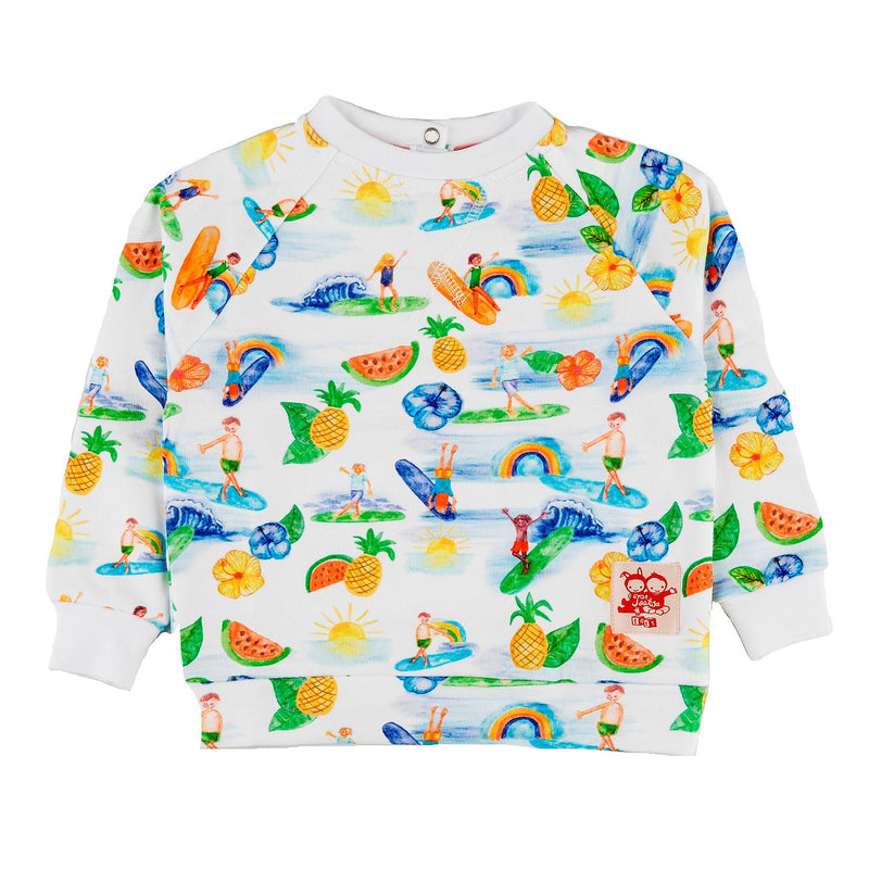 SUPERTUBES Tots Organic Cotton Printed Sweatshirt/White (Hawaiian) 