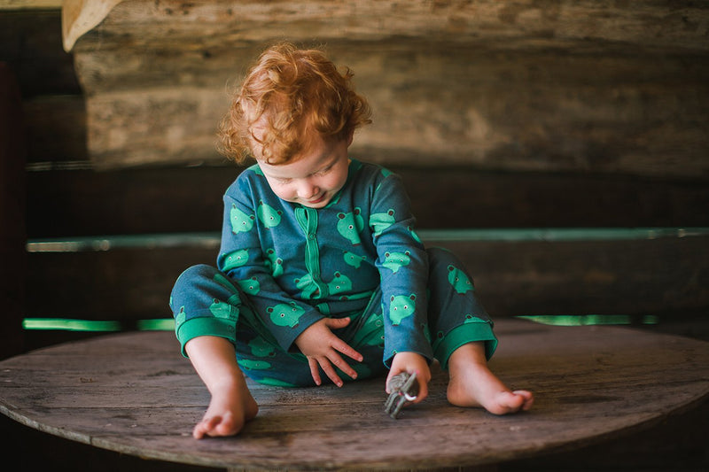 SASKATOON All over printed Tootsa Tots romper/Stormy Blue (Bears)