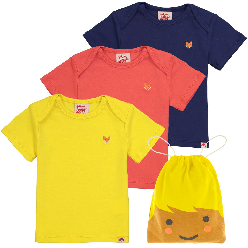 ESSENTIAL Baby Unisex Organic Cotton T-shirts (Pack of 3)/Sun, Bright Red, Navy 