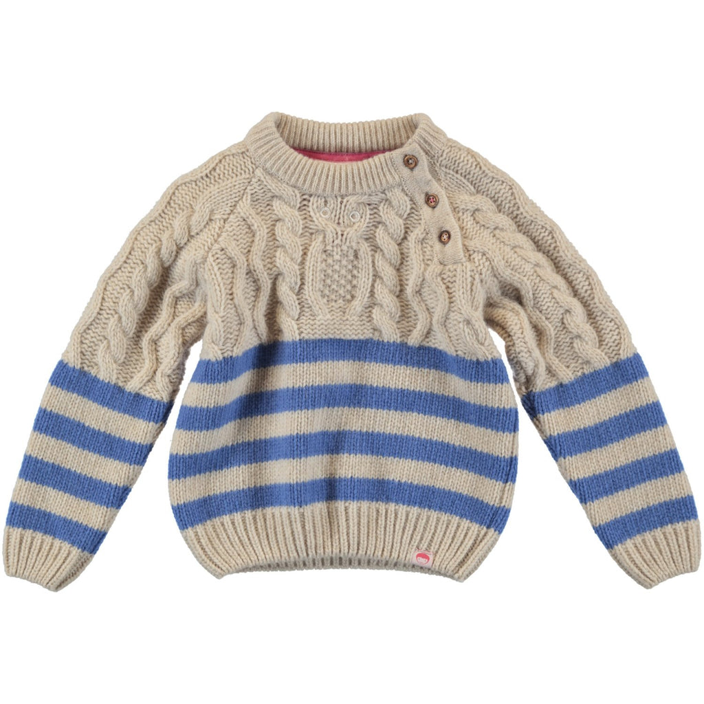 Galloway Cable Knit Jumper / Cream / Sky Blue 