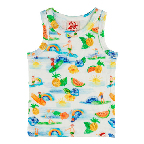 TRESTLES Tots Organic Cotton Printed Vest Top/White (Hawaiian) 