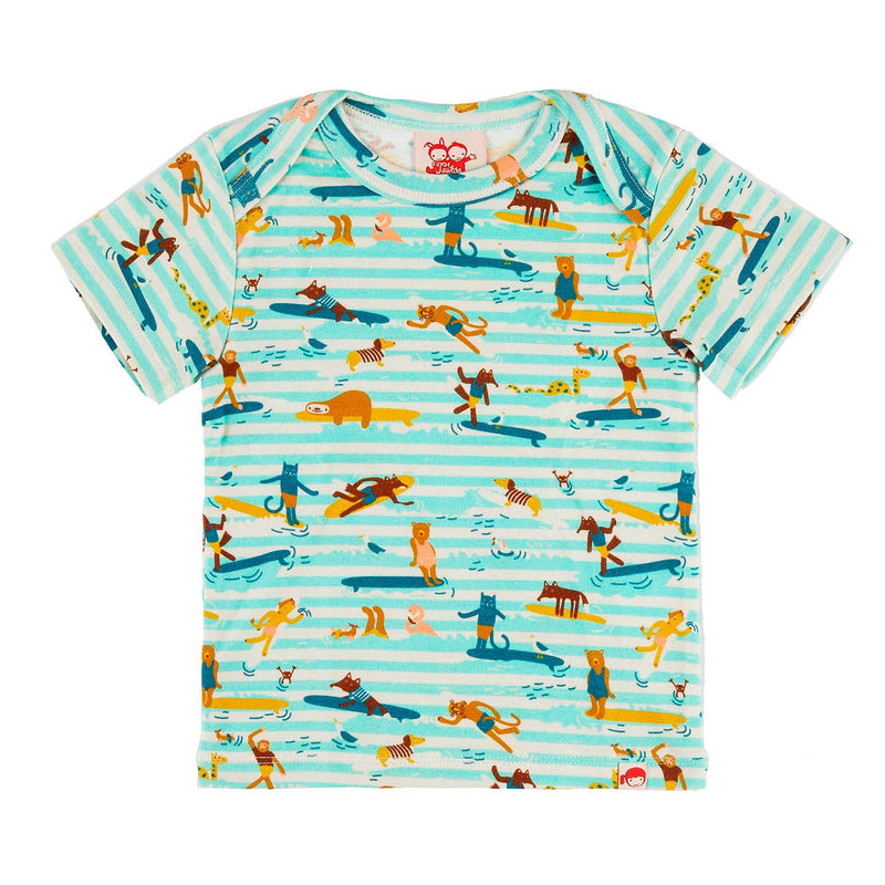 ULUWATU Tots Organic Cotton T-shirt/Aruba Blue (Surfers Stripe) 